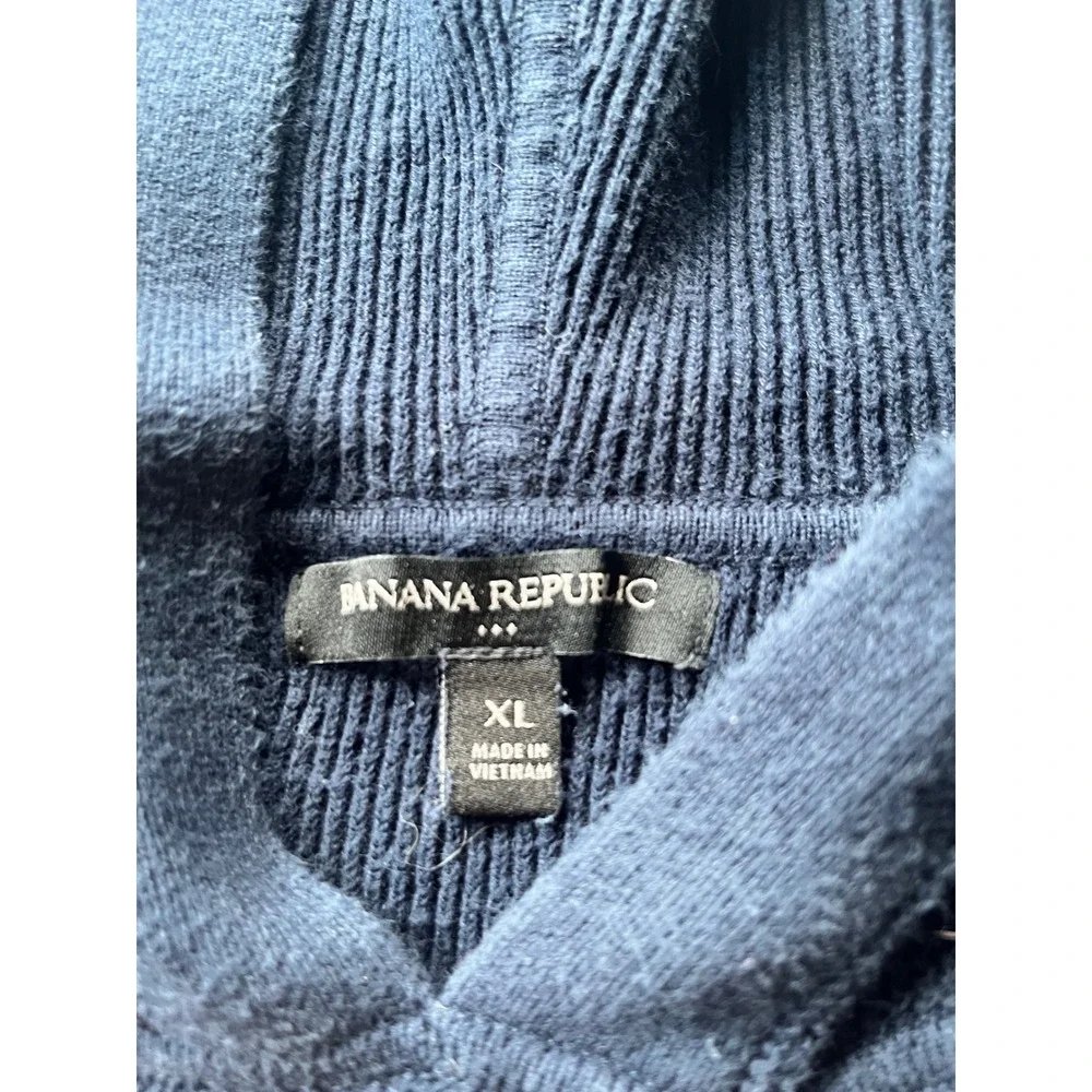 Banana Republic Mens XL Navy Blue 100% Cotton Knit Hoodie Sweater Pullover XL